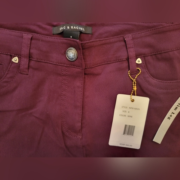 Zac & Rachel Wine Slim LegSize 8 Slacks Pants Classic Office Work Causual - Picture 3 of 4